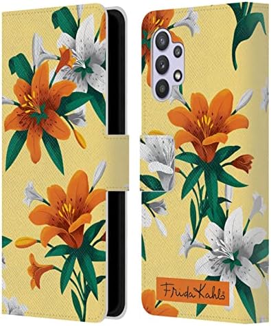 Kafa Kılıfı Tasarımları Resmi Lisanslı Frida Kahlo Turuncu Zambaklar Çiçekler Deri Kitap Cüzdan Kılıf Kapak Samsung Galaxy A32