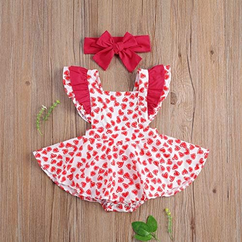 Bebek Bebek Kız sevgililer Günü Kıyafeti Fırfır Kollu Kalp Romper Elbise Üst Kafa Bandı ile Benim 1st sevgililer Günü