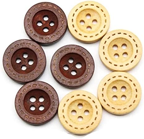 JIUYUE 50 Adet Doğal Ahşap Düğmeler 4 Delikli Ahşap Düğme Scrapbooking Konfeksiyon Dikiş Düğmeleri Düğmeler (Renk : Krem, Boyut: