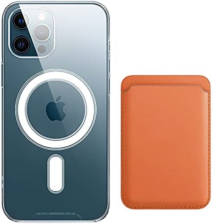[Paket] Manyetik Temizle için iPhone 13 Pro Kılıf [1x Manyetik Turuncu Deri Cüzdan kart tutucu] [Sarı Dayanıklı ve MİL-Sınıf
