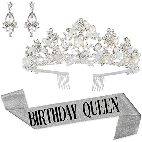 Doğum günü Kraliçe Kanat, Rhinestone Taç & Küpe Seti-Yakut Kırmızı Doğum Günü Süslemeleri-Doğum Günü Parti Malzemeleri-Kadın