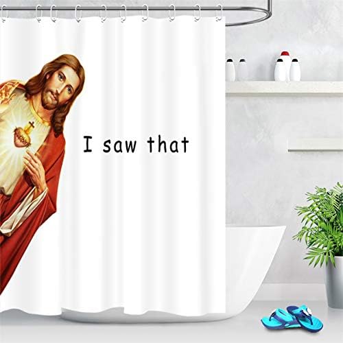 LB İsa Mesih Duş Perdesi Komik Tırnaklar Gördüm Hıristiyan Duş Perdeleri Hooks ile Banyo için 60x72 inç Su Geçirmez Polyester