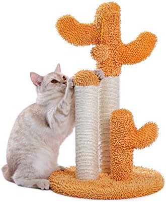 Kapalı Kediler için Tırmalama Direkleri, 3 Tırmalama Direği ve 1 Damla Top ile Turuncu Kaktüs Kedi Tırmalama Direği, Kedi İnteraktif