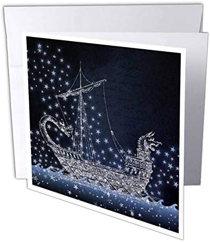 3dRose Tebrik Kartı Mavi ve Gümüş Viking Teknesi ve Yıldız Tasarımının Görüntüsü-6 x 6 inç (gc_309399_5)
