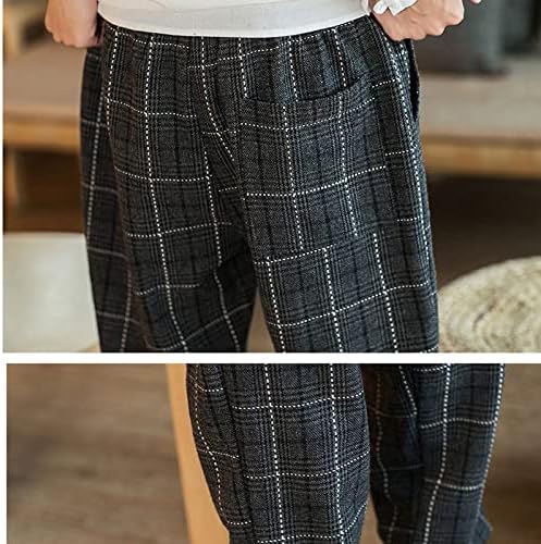 FENXİXİ erkek Ekose Düz Harem Pantolon Adam Gevşek Ayak Bileği Uzunlukta Pantolon Koleji Streetwear Erkek Eşofman Altı (Renk: