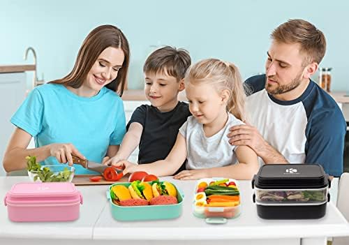 TWOKİWİ Bento yemek kabı-Şeffaf Gıda Sınıfı Malzeme - 2 İstiflenebilir Konteyner, Yetişkinler ve Çocuklar için Bento yemek kabı,