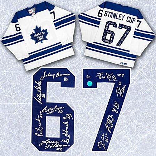 1967 Toronto Maple Leafs 11 Oyuncu Takımı İmzalı Beyaz Stanley Kupası CCM Forması / 67 İmzalı NHL Formaları