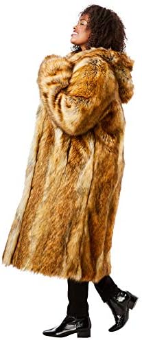Roaman'ın kadın artı boyutu tam boy Faux-kürk kapüşonlu ceket