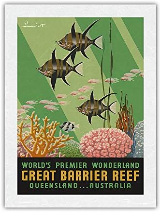 Great Barrier Reef-Queensland, Avustralya-Dünyanın Önde Gelen Harikalar Diyarı-Noel Pasco Lambert'in Vintage Seyahat Posteri