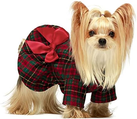Fitwarm Noel Kıyafeti Hafif Faux Yün Ekose Köpek Elbiseler Tişörtü Ilmek Pet Kış Giysileri Tek Parça Nefes Etek Kız Doggie Elbise
