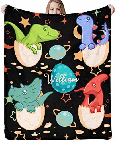 Özel Ad Battaniye Bebek Boys için Kişiselleştirilmiş Dinozor Battaniye Siyah Atmak Battaniye Çocuk Boys Yetişkinler için 50 x