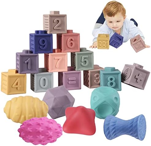 Bebek Blokları 18 PCS Istifleme Yumuşak Yapı Taşları Bebek diş çıkartma oyuncakları Dişlikleri Eğitici Sıkmak Numaraları ile