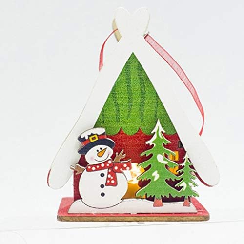 Shan-S Noel masa boyalı kabin dekor, ahşap küçük ışıklar ev fener ahşap Noel Baba dekorasyon sevimli ağacı kolye çocuk hediye