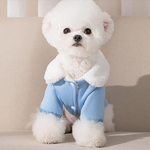 UXZDX CUJUX Kış Kalın Köpek Giysileri Yaka Kazak Sıcak Açık Kazak Pamuk Yün Yaka Iki Bacaklı Pamuk Yastıklı Giysiler (Renk: Mavi,