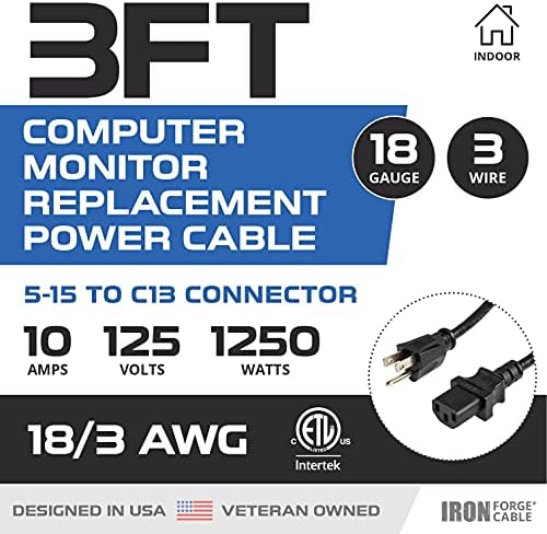 2 Paket 3 Ft Güç Kabloları için TV Bilgisayar veya Monitör ( NEMA 5-15 P için C13) -18 / 3 Yedek Ses ve Video Güç Kablosu, Siyah
