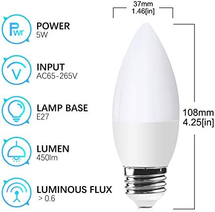 Luxvista Dusk to Dawn LED Ampul, Otomatik Açma / Kapama, B10 / C37 Akıllı ışık Sensörü, 50 Watt Eşdeğeri, E26 Güvenlik Ampulleri,