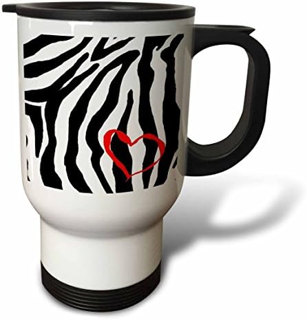 3dRose Kalp Zebra Baskı Seyahat Kupa, 14 oz, Çok renkli