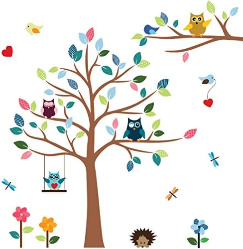 Kereste Artbox Baykuşlar ve Ağaç ile Neşeli Kreş Duvar Çıkartmaları-Çocuk Odası, Kreş ve Oyun Odası için en iyi Dekor