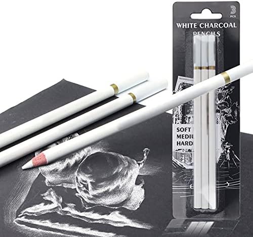 Beyaz Çizim Kalemleri, Profesyonel Kroki Vurgu Kalemi Yumuşak Orta Sert, Tebeşir Kömür Kalemleri Çizim Seti Yeni Başlayanlar