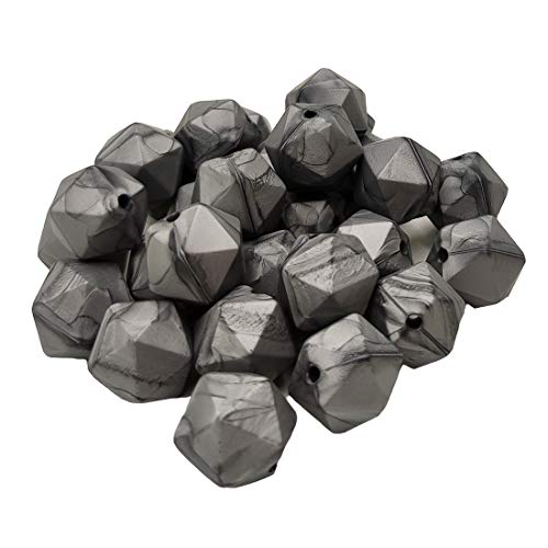 30 adet Metalik Gümüş Renk 17mm Silikon İcosahedron Boncuk Silikon İnci Boncuk Silikon Geometri Poligon Boncuk Anne Takı Kolye