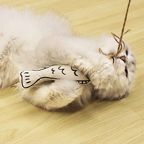 ZAızı SAM Interaktif Kedi Değnek Yumuşak Kürklü Topu ile Geri Çekilebilir Balık Catnip Kedi Kicker Oyuncak Yavru Değnek, eğlenceli