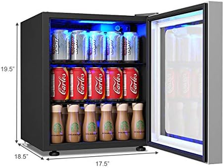 COSTWAY İçecek Buzdolabı ve Soğutucu-62 Kutu Kapasiteli LED Işıklı Mini İçecek Buzdolabı, Ayarlanabilir Termostat, Cam Kapı,