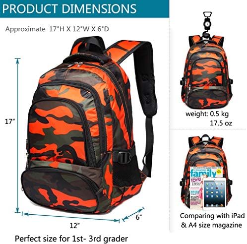 Çocuklar sırt çantaları için erkek kamuflaj ilköğretim okul çantaları okul çantalarını hafif dayanıklı (Camo turuncu)