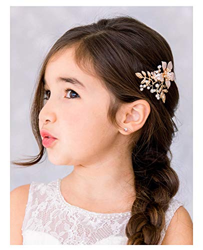 SWEETV Çiçek Kız Başlığı Altın Bebek Kız Düğün Saç Tarak-Prenses Düğün Saç Aksesuarları için Doğum Günü Partisi, Fotoğraf