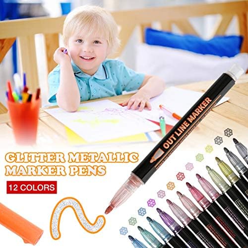 Interesty 12 Paket Glitter Kalemler Metalik işaretleme kalemleri Glitter İşaretleyici boya kalemleri Akrilik boya kalemleri için
