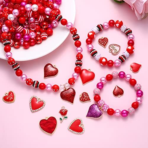 320 Parça sevgililer Günü Boncuk Kalp Charms Kolye Bilezik Takı Yapımı için Kırmızı Kristal İnci CCB Boncuk Rhinestone Glitter