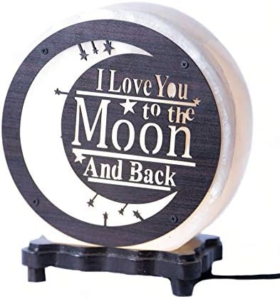 Seni Seviyorum Ay ve Geri Himalaya Tuzu LampHimalayan Pembe Tuz Lambası-8.75 x 6 x 4 İnç Ahşap Lamba Tabanı-Hava Temizleyici