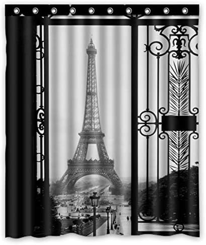 FMSHPON Paris Eyfel Kulesi Siyah Sanat Kapı Su Geçirmez Kumaş Banyo Duş Perdesi Boyutu 60x72 ınç