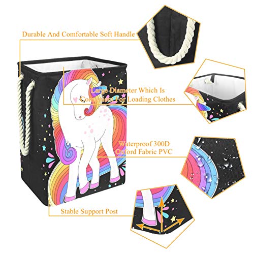 Oyuncak saklama kutusu Gökkuşağı Beyaz Unicorn Katlanabilir Çamaşır Sepeti Sepet Depolama Bin, Kare 19.3x11.8x15. 9 in