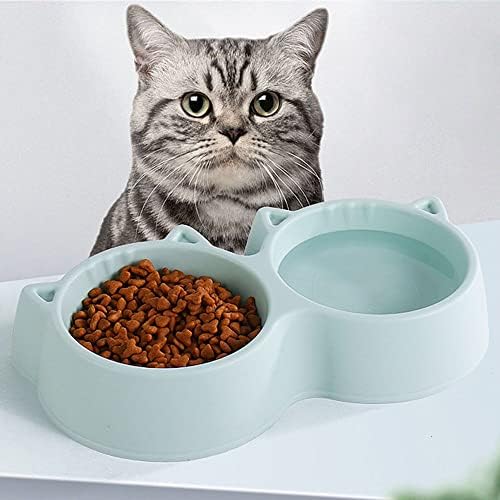 Arriveok Çift Amaçlı Pet Besleme Plastik Kaymaz Kedi su kasesi evcil hayvan kaseleri Çift Kedi Kase Köpekler için Besleyici