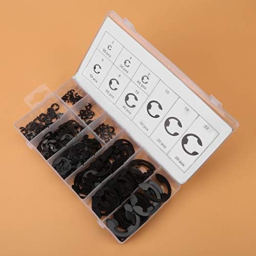 300 adet Siyah Metal E-Klip E-ring Mil İstinat Yüzükler Çeşitler 3mm-22mm, Kutu ile
