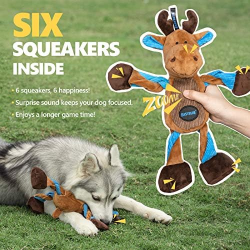 EASTBLUE Ren Geyiği Köpek Squeaky Oyuncaklar: Sevimli Peluş Dolması Köpek Chew Oyuncak ile 6 Squeakers için Küçük / Orta Cins