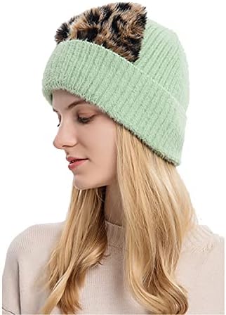 Kawaii Yün Sevimli Yenilik Leopar Baskı Kedi Kitty Kulaklar Şapka Streç Örme Kayak Şapka Peluş Şapka Kadın Lady Kızlar için