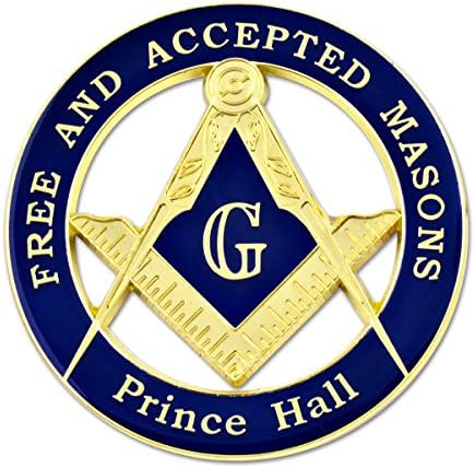 F & AM Prince Hall Yuvarlak Masonik Oto Amblemi- [Mavi ve Altın] [3 Çap]
