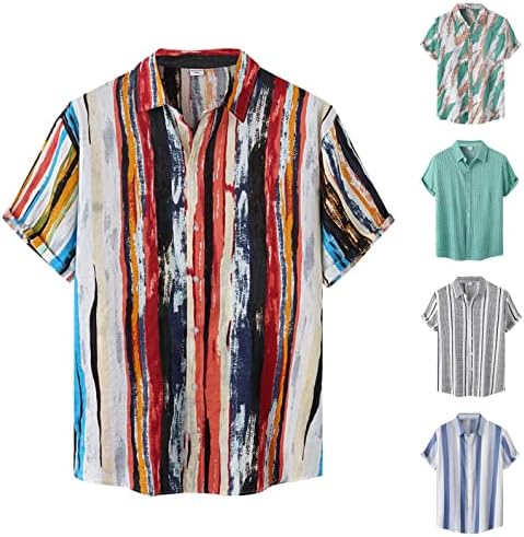 WoCoo Hawaii Gömlek Erkekler için Kısa Kollu Şerit Baskılı Düğme Up Cruise Tatil Turist Tee Tropikal Hawaii Plaj Bluz