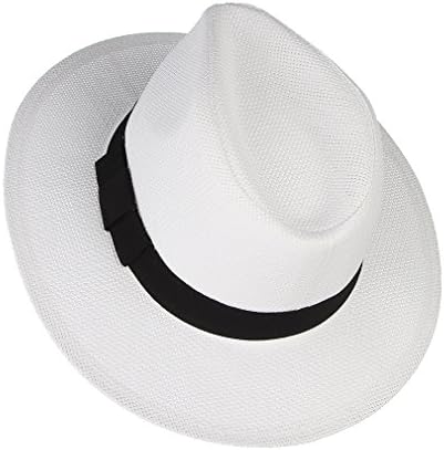 GEMVIE Hasır güneş şapkası Fedora Fötr Panama Yaz plaj şapkası Yay Bandı ıle Erkekler Kadınlar ıçin