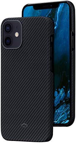 PITAKA Hava Kılıfı iPhone 12 ile Uyumlu 6.1 Seçilmiş 600D Premium Aramid Fiber Ultra Hafif Karbon Fiber Şık Görün Telefon Kapağı-Siyah