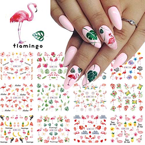 Flamingolar Nail Art Etiketler Çıkartmaları Akrilik Tırnak Malzemeleri Tasarımcı Tırnak Sticker Nail Art için 12 Adet Su Transferi