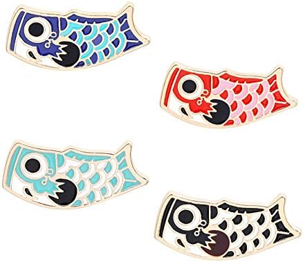 Ayrsjcl 4 adet / takım Karikatür Japon Flama Yaka Broşlar Iğneler Güzel Balık Şekilli Sevimli Rozeti Takı DIY Sırt Çantaları