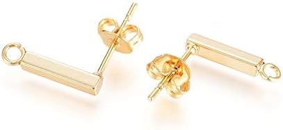 Fashewelry 10 Pairs 18 K Altın Post Saplama Küpe Dikdörtgen Şerit Küpe Bulguları Kulak Piercing Fişler ile Döngü Emniyet Küpe