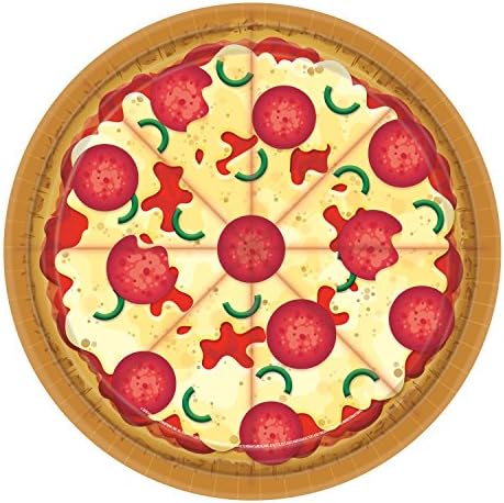amscan Pizza Partisi Tasarımı Yuvarlak Kağıt Tabaklar-8pc, 18cm Yuvarlak Tabak Pizza Partisi, Bir Boyut (542017)