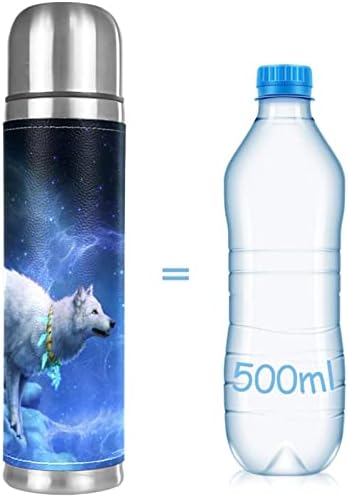 Lılıbeely 17 oz Vakum Yalıtımlı Paslanmaz Çelik Su Şişesi Spor Kahve Seyahat Kupa Flask Hakiki Deri Sarılmış BPA Ücretsiz, kurt