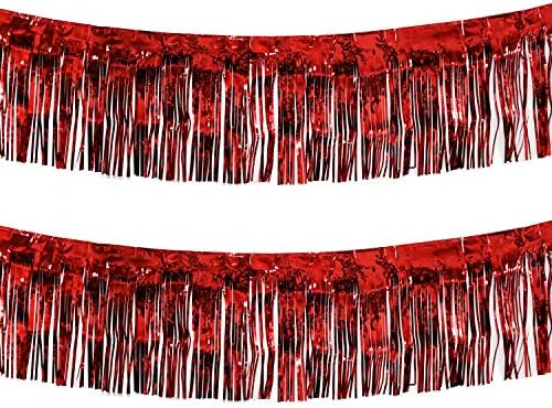 10 Feet x 15 inç Kırmızı Folyo Saçak Garland-2'li Paket / Parlak Metalik Tinsel Afiş | Geçit Şamandıraları, Gelin Duşu, Bekarlığa