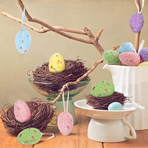 18 Pcs Paskalya yumurtası Süsler Boyalı Asılı paskalya dekorasyonu Renkli Paskalya Köpük Süslemeleri Dekoratif Mini Paskalya