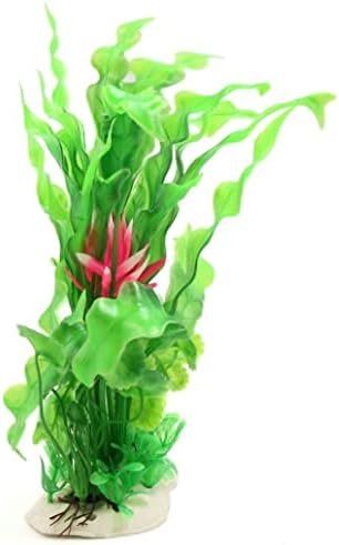 EuisdanAA Green Plastic Aquarium Lotus Leaf Plant Underwater Ornament w/Ceramic Base(Ornamento subacuático de la planta de la