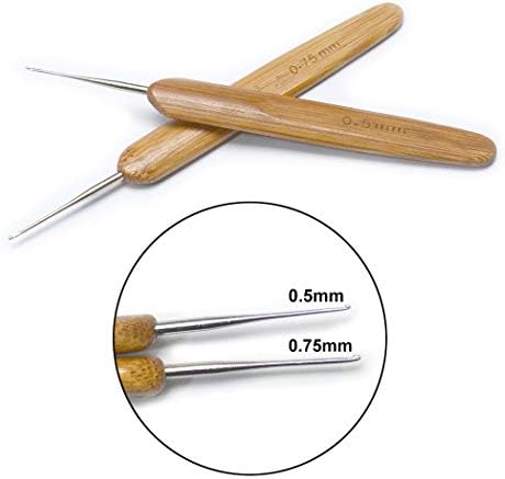 Luwıgs Dreadlocks Tığ Hooks için Saç 2 adet/takım (0.5 mm+0.75 mm) bambu Kolu Locs Tığ İğne Çelik Tığ Kanca Kilit Örgü Craft